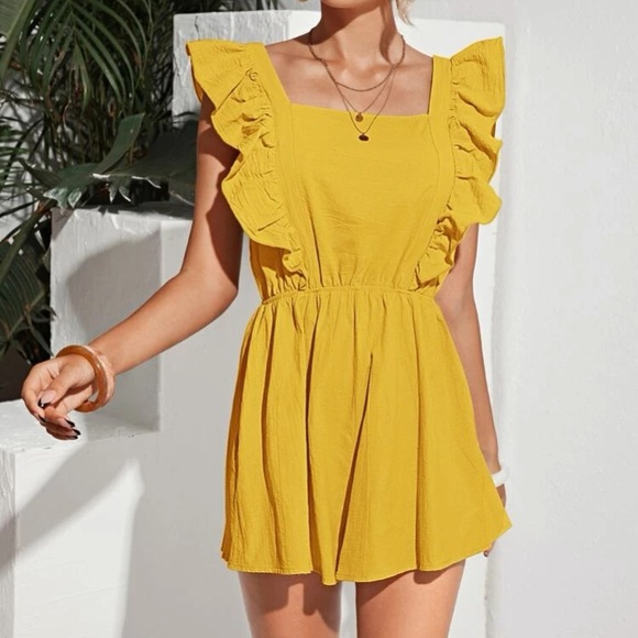 Boutique Mustard Yellow Tie Back Romper Size Small - Picture 2 of 8